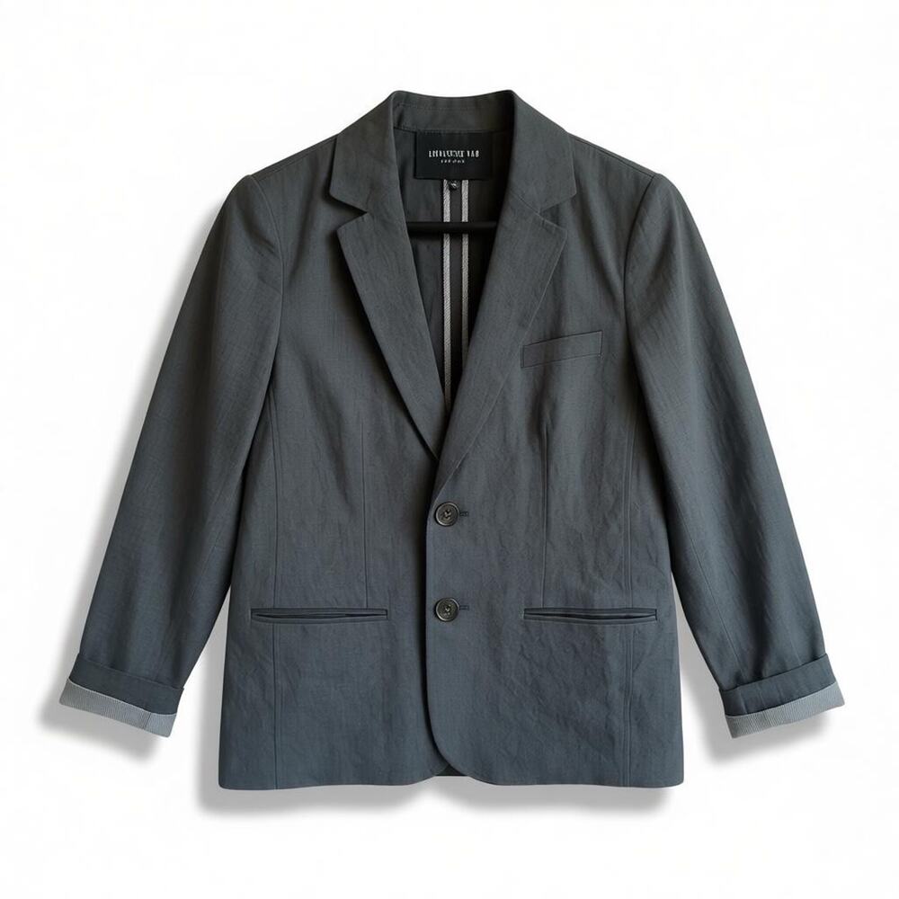 Lafayette 148 Linen Blazer Jacket Gray Taped Seams Roll Cuff Size 2 100% Linen